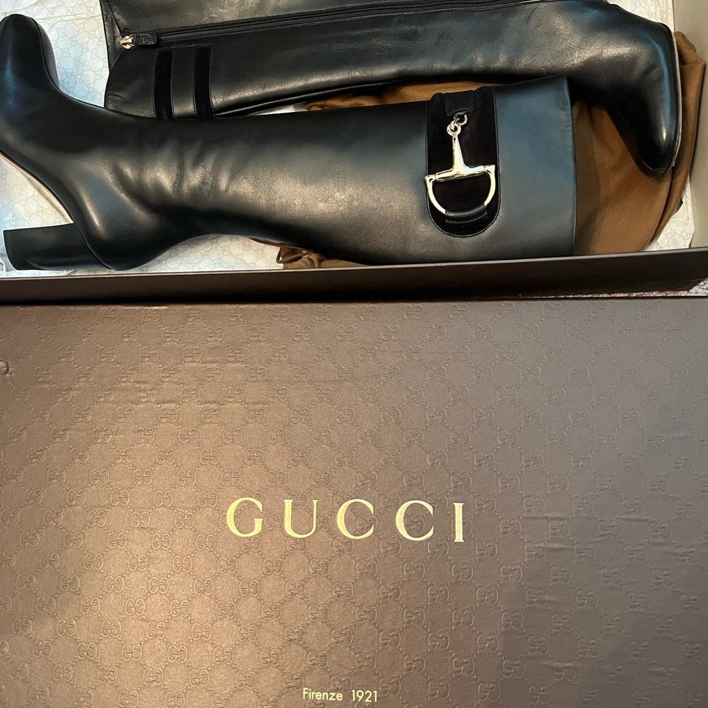 Gucci Black Leather Boots with Silver Accent